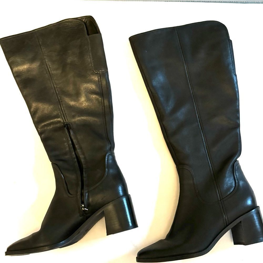 27 Edit Womens Edda Black Leather Wide Calf Tall Knee-High Boots - Picture 11 of 13